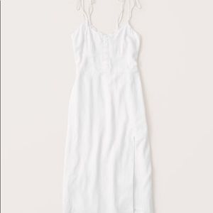 Abercrombie linen blend tie strap midi dress NWT